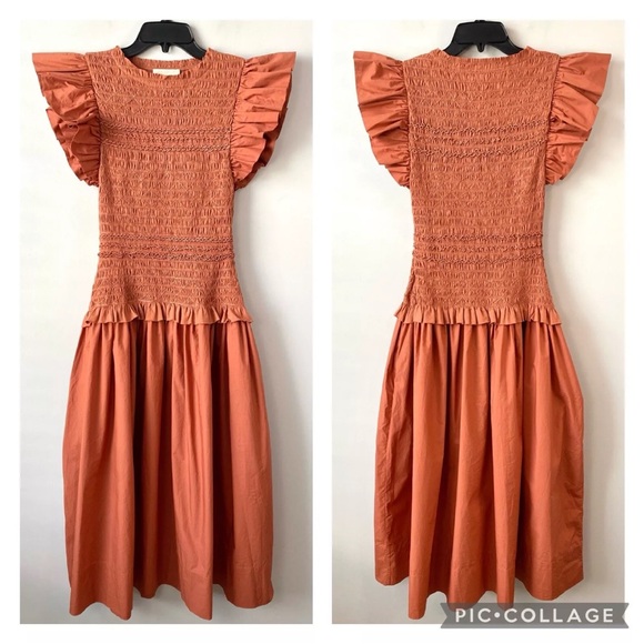 Ulla Johnson Dresses & Skirts - Ulla Johnson Madeline smocked body midi dress NWT size 6 in color clay